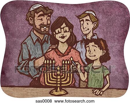 A Jewish family lighting the Menorah View Large Illustration Stock Illustration - A Jewish family lighting the Menorah. Fotosearch