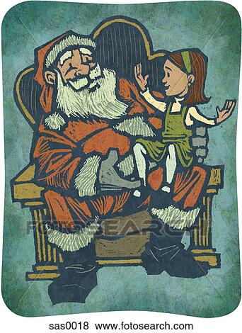 A little girl sitting on Santas knee Stock Illustration | sas0018