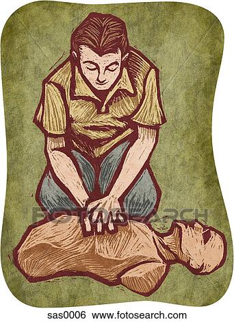 Stock Illustration - A man doing CPR on a dummy. Fotosearch