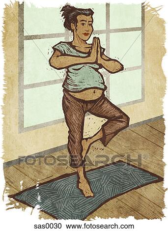 Clipart - A pregnant woman doing yoga. Fotosearch