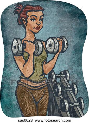 Stock Illustration - A woman lifting weights. Fotosearch
