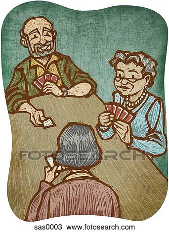 Three senior citizens playing cards View Large Illustration Drawing - Three senior citizens playing cards. Fotosearch