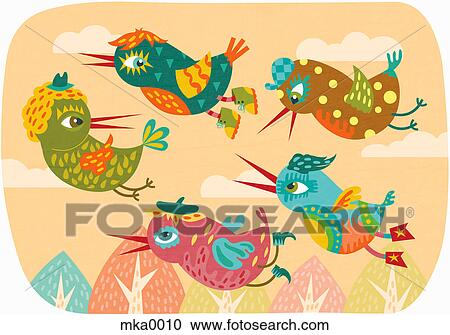 Different birds flying together View Large Illustration Clipart - Different birds flying together. Fotosearch