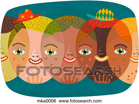 Stock Illustration - Multi-racial faces blending into one another. Fotosearch