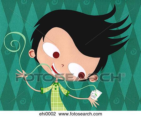 Drawing - A paper cut illustration of a boy flossing his teeth. Fotosearch