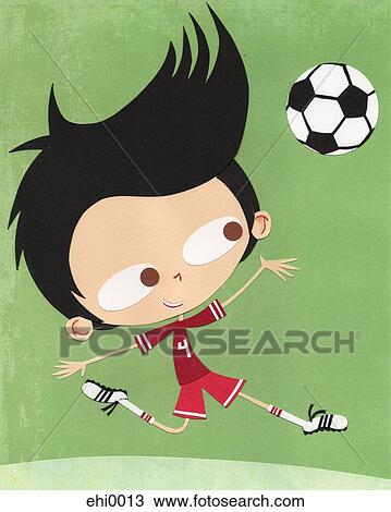Drawing - A paper cut illustration of a boy playing soccer. Fotosearch
