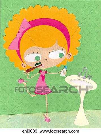 A paper cut illustration of a girl brushing her teeth View Large Illustration Drawing - A paper cut illustration of a girl brushing her teeth. Fotosearch