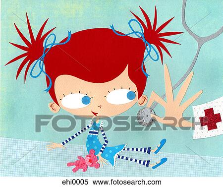 Stock Illustration - A paper cut illustration of a young girl at a doctors appointment. Fotosearch