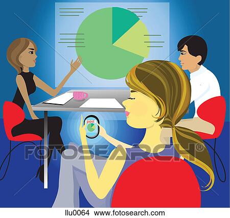 A woman posting to a blog using a personal digital assistant during a business meeting View Large Illustration Stock Illustration - A woman posting to a blog using a personal digital assistant during a business meeting. Fotosearch