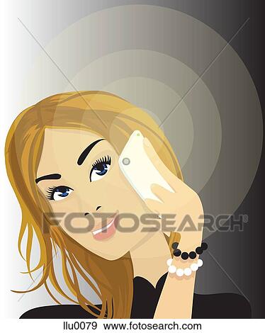Stock Illustration - A woman using a cell phone. Fotosearch