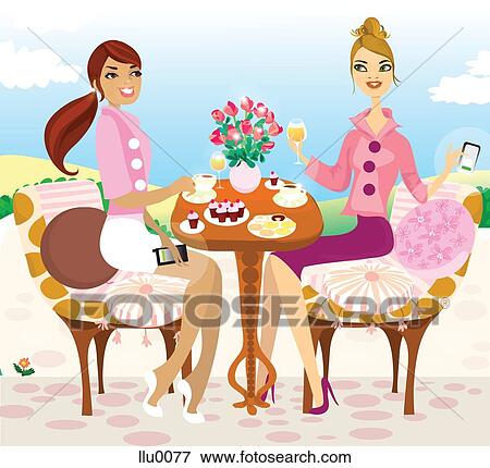 Stock Illustration - Two women having a networking lunch. Fotosearch