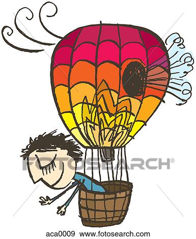 Stock Illustration - A happy man oblivious to a giant hole in his hot air balloon. Fotosearch