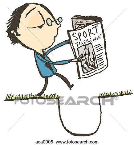 A man reading the newspaper about to walk into a hole View Large Illustration Stock Illustration - A man reading the newspaper about to walk into a hole. Fotosearch