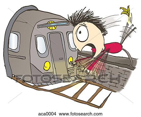 A man slipping on a banana peel and falling on front of a train View Large Illustration Stock Illustration - A man slipping on a banana peel and falling on front of a train. Fotosearch