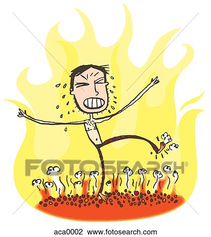 A man walking on hot coals View Large Illustration Drawing - A man walking on hot coals. Fotosearch