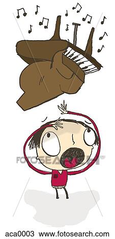 Drawing - A piano falling on a man. Fotosearch