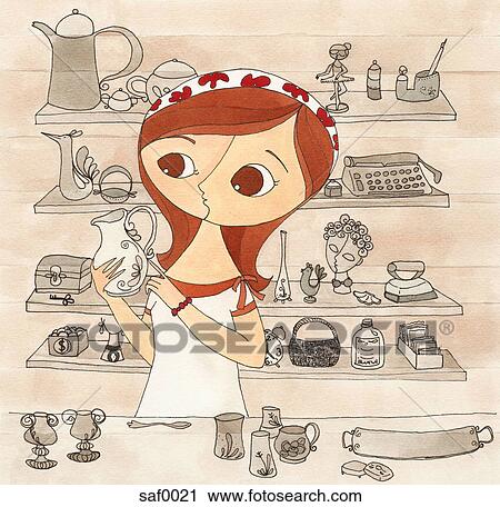Clip Art - A woman going antique shopping. Fotosearch
