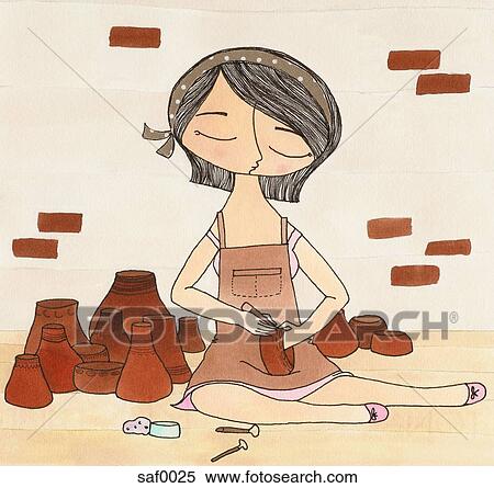 A woman making ceramics and pottery View Large Illustration Stock Illustration - A woman making ceramics and pottery. Fotosearch