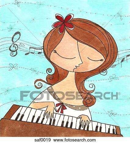 Stock Illustration - A woman playing the piano. Fotosearch