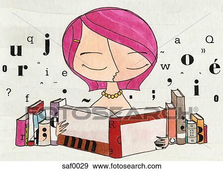 Stock Illustration - A woman reading a book. Fotosearch
