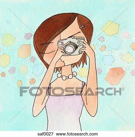 Stock Illustration - A woman taking a photograph. Fotosearch