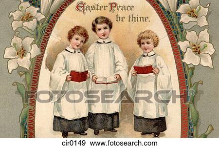 A vintage Easter postcard of three choir boys View Large Illustration Stock Illustration - A vintage Easter postcard of three choir boys. Fotosearch