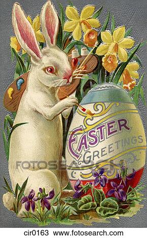 Zeichnung - a, altmodisch, osterbilder, postkarte, von, a, kanninchen