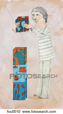 A man stacking cubes View Large Illustration Clipart - A man stacking cubes. Fotosearch