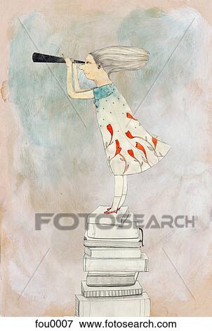 A young girl looking through a telescope View Large Illustration Stock Illustration - A young girl looking through a telescope. Fotosearch
