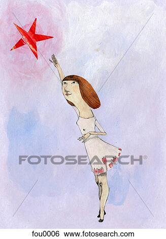 Stock Illustration - A young girl reaching for a star. Fotosearch