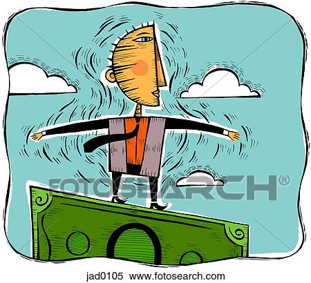 Illustration of a man balancing on money View Large Illustration Stock Illustration - Illustration of a man balancing on money . Fotosearch