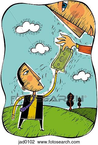 Drawing - Illustration of a man giving another man money. Fotosearch