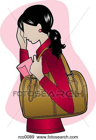 Stock Illustration - A woman carrying a pink slip in her purse. Fotosearch