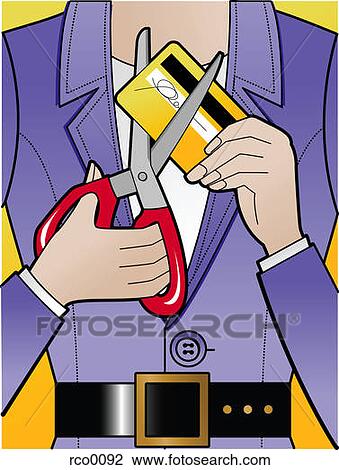 Drawing - A woman cutting a credit card. Fotosearch