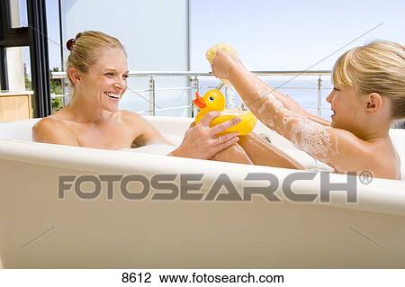 mother daughter bathing