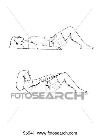 Curl Sit-up Exercises for Torso Pain Unlabeled View Large Illustration Drawing - Curl Sit-up Exercises for Torso Pain Unlabeled. Fotosearch