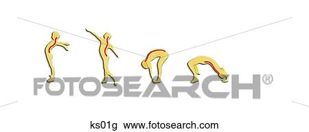 Figures showing how spine bends during various activities. View Large Illustration Drawing - Figures showing how spine bends during various activities.. Fotosearch