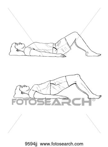 Pelvic Tilt Sit-up Exercises for Torso Pain Unlabeled View Large Illustration Drawing - Pelvic Tilt Sit-up Exercises for Torso Pain Unlabeled. Fotosearch