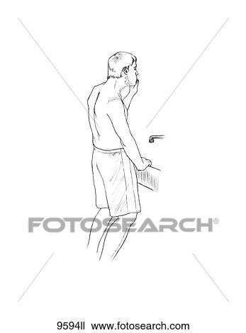 Proper Standing Posture at Sink Unlabeled View Large Illustration Drawing - Proper Standing Posture at Sink Unlabeled. Fotosearch