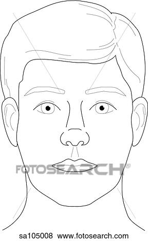 Stock Illustration - Anterior view of head and face of a young man.. Fotosearch