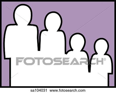 Graphic outline of four figures whose relative sizes indicate a family. View Large Illustration Clip Art - Graphic outline of four figures whose relative sizes indicate a family.. Fotosearch