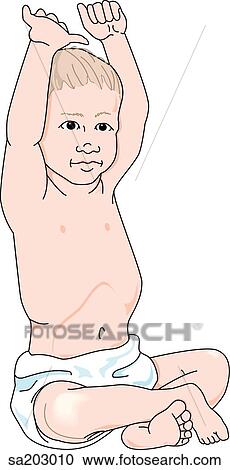 Clipart - Baby sitting with arms raised above the head.. Fotosearch