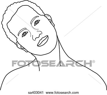 Clip Art - Anterior view of male head and neck bent to the right.. Fotosearch