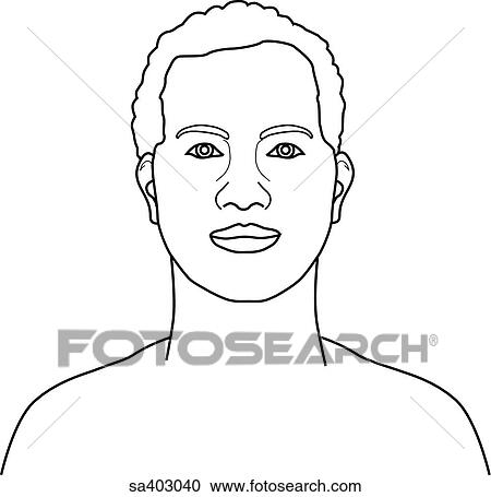Anterior view of male head and neck held in stationary position. View Large Illustration Clipart - Anterior view of male head and neck held in stationary position.. Fotosearch
