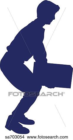 Stock Illustration - Adult male demonstrating proper lifting technique, keeping spine relatively straight while lifting weight with legs.. Fotosearch