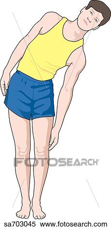 Stock Illustration - Anterior view of adult male figure as he executes a lateral bend of the spine.. Fotosearch