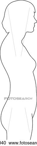 Clipart - Outline of female figure featuring abnormal vertebral column curvatures: kyphosis.. Fotosearch