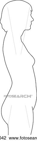 Drawing - Outline of female figure featuring abnormal vertebral column curvatures: lordosis.. Fotosearch
