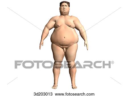 Drawing - Anterior external view of obese man.. Fotosearch