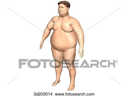 Stock Illustration - External view of obese man; anterolateral view.. Fotosearch